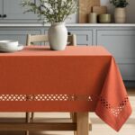 Burnt Orange Rectangle Linen Polyester Fall Thanksgiving Tablecloth with Decorative Cutouts Waterproof Stain Resistant Table Cloth 60X84 Inch Farmhouse Style for Dining Wedding Party - Image 2