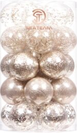 Champagne Shatterproof Christmas Ball Ornaments Set - 30 Clear Glitter Baubles for Stunning Tree Decorations (60mm/2.36") - Image 22