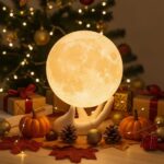 3.5 Inch 3D Moon Lamp - Perfect White Elephant Gift for Women & Girls, Touch-Dimmable LED Night Light with Ceramic Base, Dual-Color Mood Lighting for Kids Room & Christmas Decor
