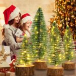 Mini Christmas Trees Set - 4 PCS Artificial Bottle Brush Trees with Timer LED String Lights, Battery Powered Desktop Decor for Home Xmas (Warm White) - Image 7