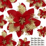 15 PCS Glitter Poinsettia Flowers with Clips - Perfect for Christmas Tree, Wreaths, and Holiday Decor - Image 11