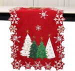 Embroidered Christmas Tree Table Runner - Festive Red & White Snowflake Design, 72 Inches Long for Holiday Dining & Coffee Table Decor - Image 2