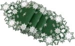 Elegant Green Snowflakes Embroidered Table Runner for Christmas - 14x54 Inches - Image 2