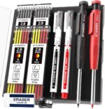 3PCS Heavy Duty Carpenter Pencils Set with Sharpener & 39 Refills - Deep Hole Long Nib Marker Pens for Architects - Includes Case (Red, Black, Yellow) - Image 8