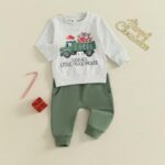 Infant/Toddler Boy Christmas Outfit - Truck and Present Box Print Crew Neck Sweatshirt with Jogger Pants Set - Image 5