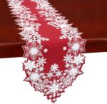 Christmas Snowflake Embroidered White Table Runner - Elegant Red Accent, 14x70 Inches for Winter Decor