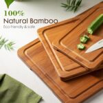 Deep-Carbonized Bamboo Cutting Boards for Kitchen with Wood Storage Stand, Reversible Charcuterie & Chopping Boards with Juice Grooves and Easy-Grip Handles, Knife-Friendly, Kitchen Gift - Image 5