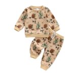 Toddler Boy Cactus Backpack Print Long Sleeve Pullover and Elastic Waist Long Pants 2-Piece Set for Fall