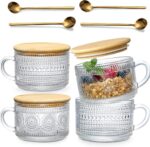 Charming 4-Piece Vintage Coffee Mug Set with Bamboo Lids & Spoons - Perfect Gifts for Women, Ideal for Overnight Oats & Iced Coffee!