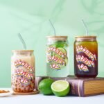 Set of 2 Clear Drinking Glasses with Bamboo Lids & Glass Straws - Perfect for Iced Coffee, Beer, Cocktails & More - Ideal Funny Gift! - Image 2