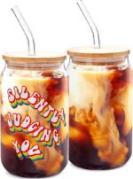 Set of 2 Clear Drinking Glasses with Bamboo Lids & Glass Straws - Perfect for Iced Coffee, Beer, Cocktails & More - Ideal Funny Gift! - Image 5