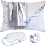 Luxury Satin Pillowcase Gift Set for Women - Silky Soft Grey Ivory, Reduces Frizz, Includes Eye Mask & Scrunchie - Perfect Gift for Mom, Daughter, or Girlfriend