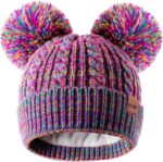 Cozy  Winter Hat for Kids - Adorable Girls Beanie with Double Pom Poms & Fleece Lining