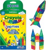 Crayola Mini Magnetic Pip-Tiles - 24-Piece Bold Color Building Set for Kids, Fun STEM Travel Toys for Ages 3+
