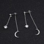 Celestial Elegance: 925 Sterling Silver Moon and Star Dangle Earrings with Sparkling Cubic Zirconia - Perfect Wedding and Gift Jewelry for Women - Image 5