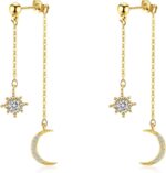 Celestial Elegance: 925 Sterling Silver Moon and Star Dangle Earrings with Sparkling Cubic Zirconia - Perfect Wedding and Gift Jewelry for Women - Image 9