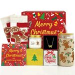 Gingerbread Man Christmas Gift Set for Women - Festive Basket with Glass Coffee Cup - Perfect Holiday Present for Mom, Friends, and Coworkers